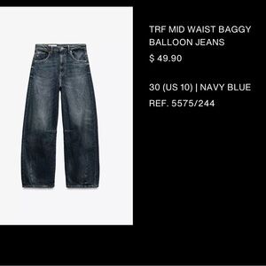 Mid Waist Baggy Balloon Jeans - Navy Blue